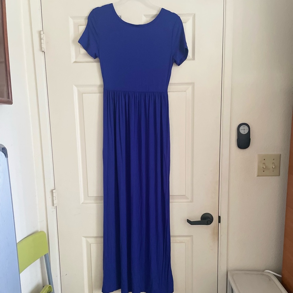 Women's Short Sleeve Loose Plain Long Maxi Casual Dresses with Pockets - Picture 6 of 9